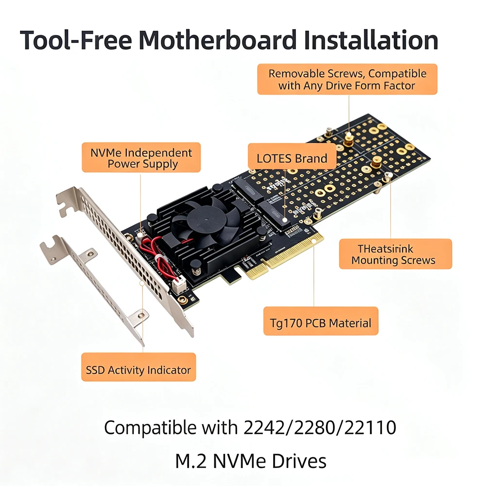 PLX8747 Quad M.2 NVMe PCIe 3.0 - Quad M.2 Nvme Pcie Bifurcation Card recensie en prijs